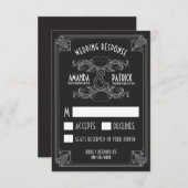Art Deco Vintag Black & Silver Wedding RSVP Cards (Vorne/Hinten)