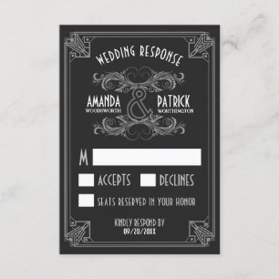 Art Deco Vintag Black & Silver Wedding RSVP Cards Karte