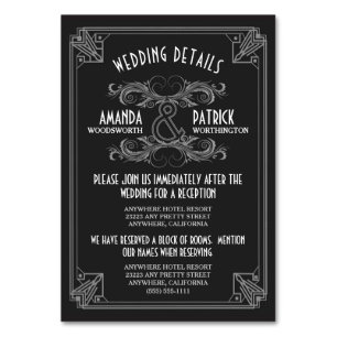 Art Deco Vintag Black Wedding Beilagen Karten
