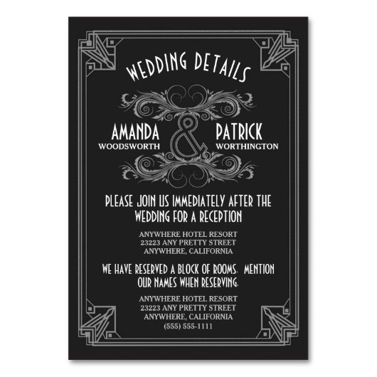 Art Deco Vintag Black Wedding Beilagen Karten (Vorderseite)