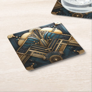 Art Deco Vintag Geometric Gold Aquamarines Design Rechteckiger Pappuntersetzer