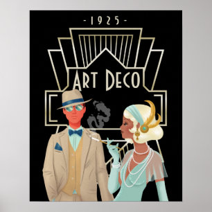 Art Deco Vintag Glam 1920er Jahre Couple Black Poster