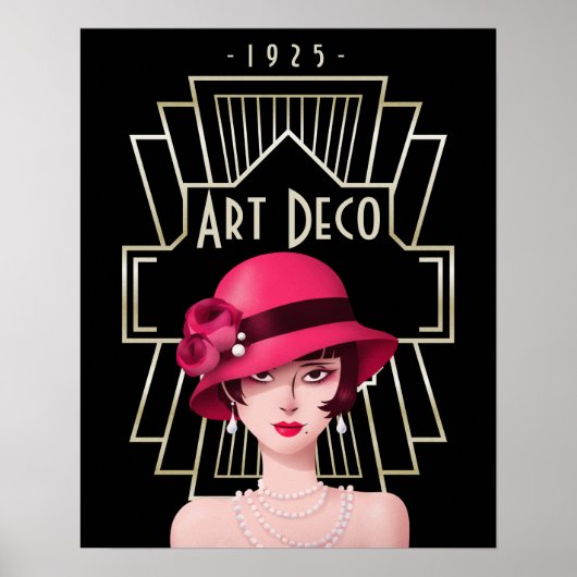 Art Deco Vintag Glam 1920er Lady Black Poster (Vorne)
