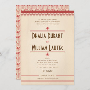 Art Déco Vintag Grunge Rot und Pergament Hochzeit Einladung