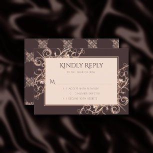 Art Deco Vintag   Kupfer Rose Gold Brown Filigree RSVP Karte