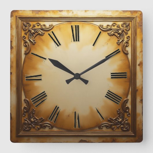 Art Deco Vintag Quadratische Wanduhr (Vorderseite)