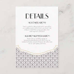 Art Deco Vintag Schwarz/Weiß Hochzeitsdetails Begleitkarte