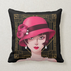 Art Deco Vintage 1920er Jahre Dame Goldrahmen Schw Kissen