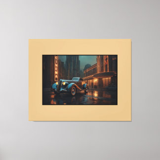 Art Deco Vintage Auto am Kino Wandkunst Poster Leinwanddruck