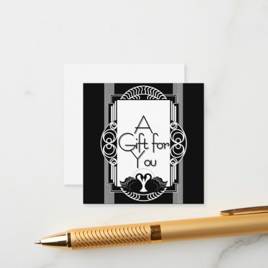 Art Deco Vintage Black and White Swans Begleitkarte (Vorderseite/Rückseite Beispiel)