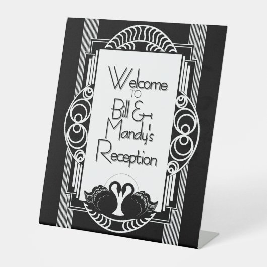 Art Deco Vintage Black and White Swans Sockelschild (Vorderseite)