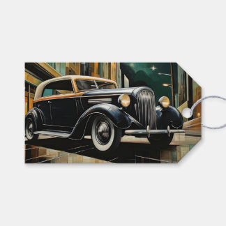 Art Deco Vintage Car Cityscape Black Gold Geschenk Geschenkanhänger