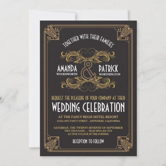 Art Deco Vintage Einladungen für Hochzeiten (Vorderseite)