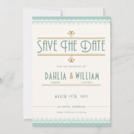 Art Deco Vintage Elfenbeinminze und Gold Save The Date