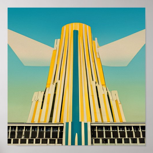 Art Deco Vintage Gebäudeposter 2 Poster (Vorne)