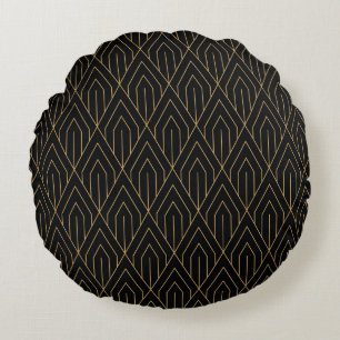 Art Deco: Vintage geometrische Tapete. Rundes Kissen