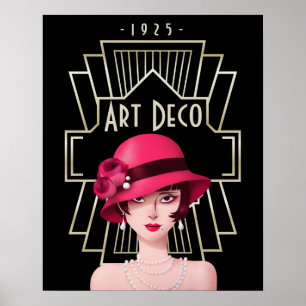 Art Deco Vintage Glamour 1920er Jahre Dame Schwarz Poster