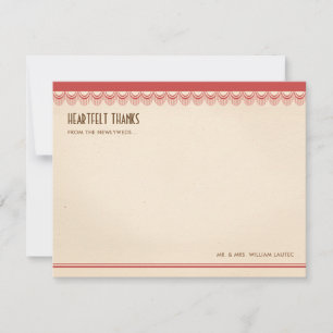 Art Deco Vintage Grunge Rot und Pergament Hochzeit Dankeskarte