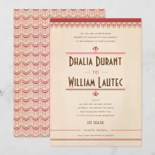 Art Deco Vintage Grunge Rot und Pergament Hochzeit Einladung