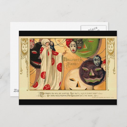 Art Deco - Vintage Halloween-Gesichter Postkarte (Vorne/Hinten)