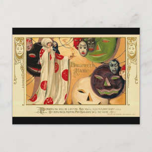 Art Deco - Vintage Halloween-Gesichter Postkarte