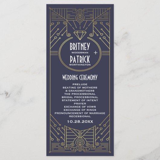 Art Deco Vintage Hochzeitsprogramme für die Marine Programm (Vorderseite)