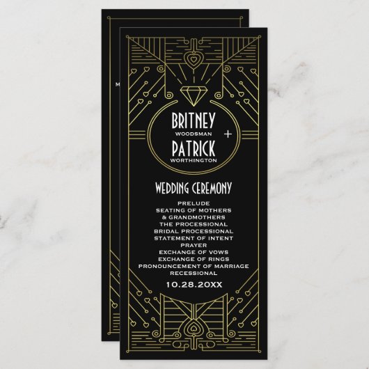 Art Deco Vintage Hochzeitsprogramme Programm (Vorne/Hinten)