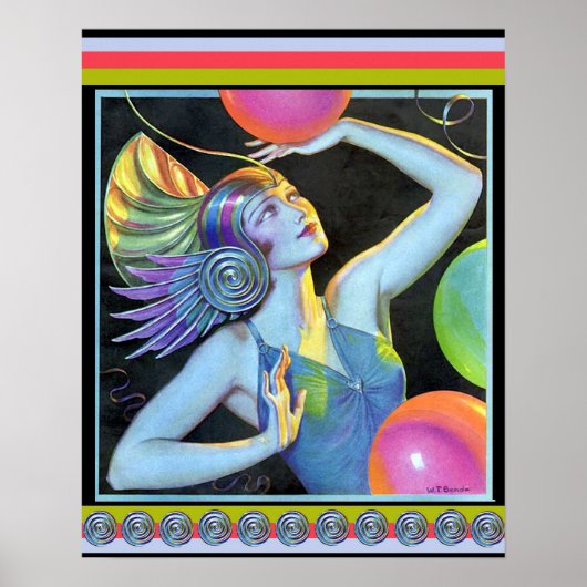 Art Deco Vintage Mädchen Poster (Vorne)