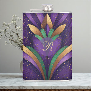 Art Deco Vintage Mardi Gras Fleur-de-lis Monogramm Flachmann