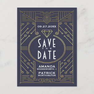 Art Deco Vintage Navy Hochzeit Save The Date Karte