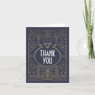 Art Deco Vintage Navy- und Gold-Hochzeit Danke
