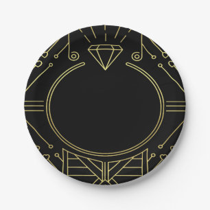 Art Deco Vintage Schwarz Gold Brautparty Teller