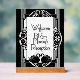 Art Deco Vintage Schwarze und Weiße Schwäne Acrylschild