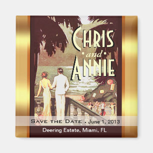 Art Deco Vintage Strand Save-the-Date-Geschenk Magnet
