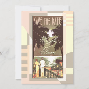 Art Deco Vintage Strand Save the Date rosa