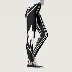 Art Deco Vintage Streifen und Blumenmuster Leggings