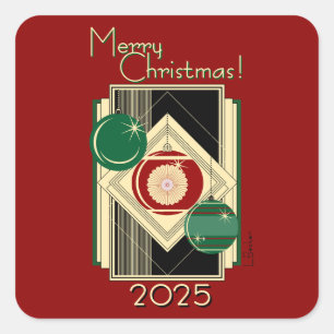 Art Deco Vintage Weihnachtsdekoration Quadratischer Aufkleber