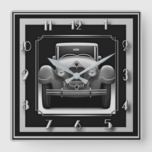 Art-Deco-Wagen Quadratische Wanduhr (Vorderseite)