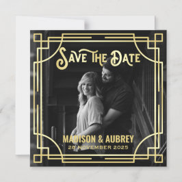 Art Deco Wählen Sie ein Foto Elegantes Gold Save t Magneteinladung