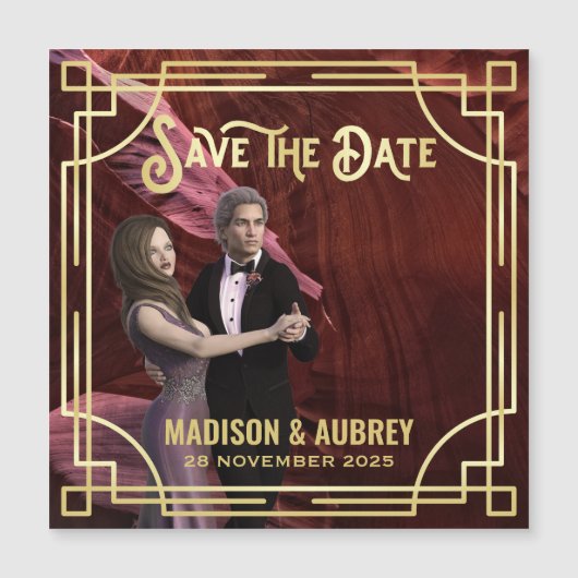 Art Deco Wählen Sie ein Foto Elegantes Gold Save t Magnetkarte (Vorderseite)