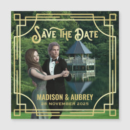 Art Deco Wählen Sie ein Foto Elegantes Gold Save t Magnetkarte