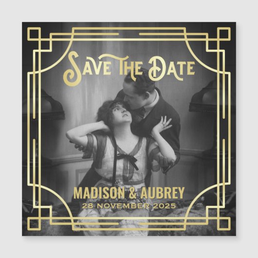 Art Deco Wählen Sie ein Foto Elegantes Gold Save t Magnetkarte (Vorderseite)