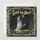 Art Deco Wählen Sie ein Foto Elegantes Gold Save t The Date (Vorderseite)