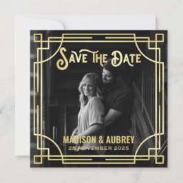 Art Deco Wählen Sie ein Foto Elegantes Gold Save t The Date