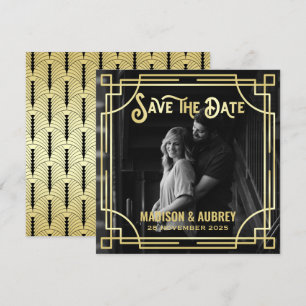 Art Deco Wählen Sie ein Foto Elegantes Gold Save t The Date
