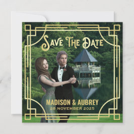 Art Deco Wählen Sie ein Foto Elegantes Gold Save t The Date