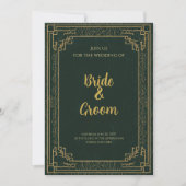 Art Deco Waldgrün Gold Einladung (Vorderseite)