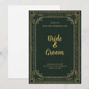 Art Deco Waldgrün Gold Einladung