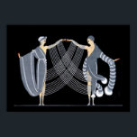 Art Deco Wall Poster<br><div class="desc">Ein schönes und ungewöhnliches Art-Déco-Poster mit einem Paar in blauen und weißen Kostümen auf schwarzem Hintergrund.</div>