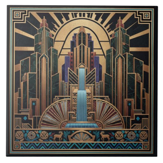 Art Deco Waterfall Architectural Pat#3 ID1196 Fliese (Vorderseite)